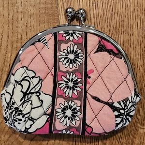 Vera Bradley double coin purse wallet pink black brown 5"x5"